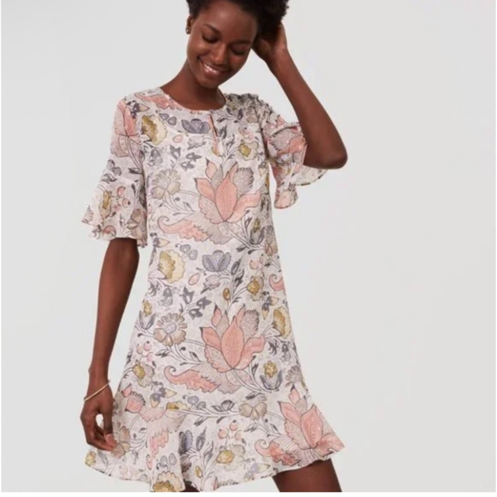 Ann Taylor Loft Shimmer Floral Flounce Dress